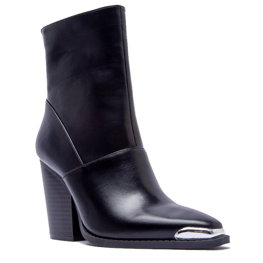 Qupid NEW Slay 73-B Black Vegan Leather Western Block Heel Boots Ankle Booties